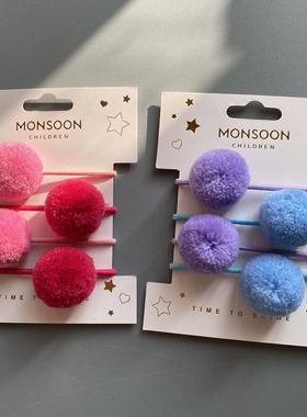 英国Monsoon Children儿童迷你皮筋粉色蓝色毛球球公主头绳发圈