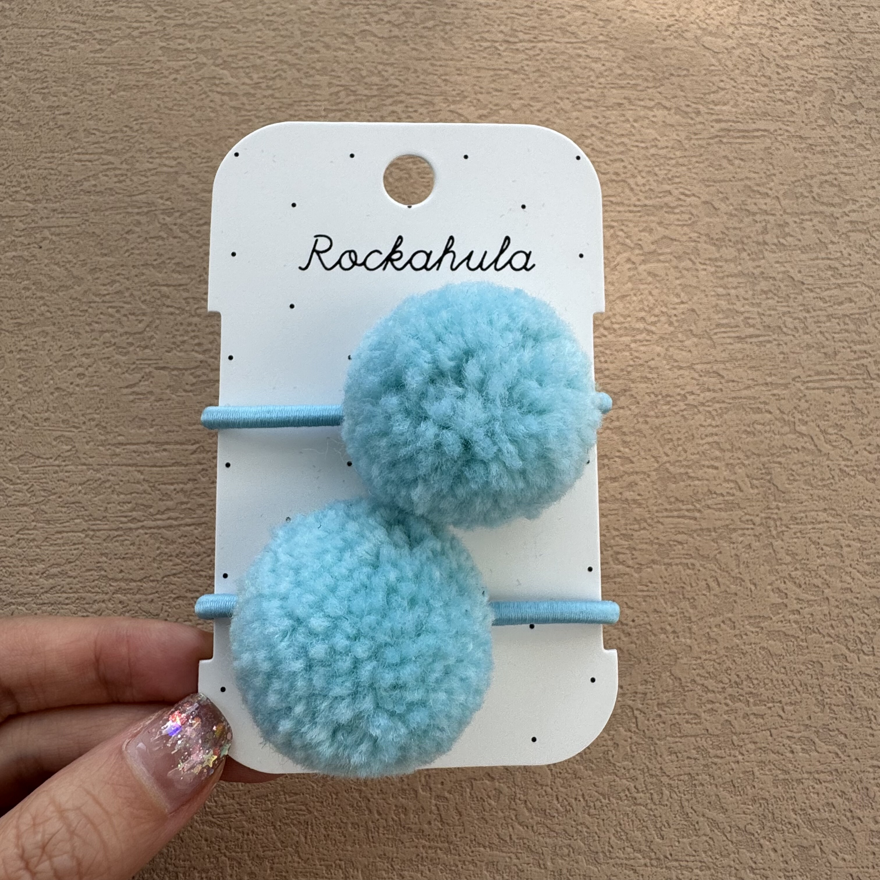 可爱儿童粗线羊羔大毛球发绳女孩儿天蓝色百搭毛球球扎头绳橡皮筋