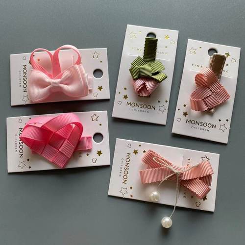 英国儿童发夹丝带编织心形全包