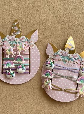 Monsoon Children新款儿童发夹皮筋可爱玫瑰彩虹独角兽发夹扎头绳