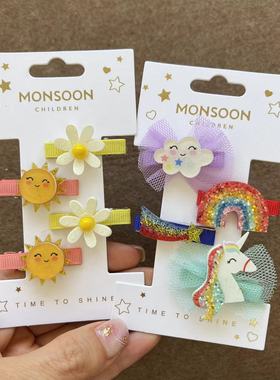 儿童独角兽发夹出口英国Monsoon Children小雏菊彩虹网纱边夹