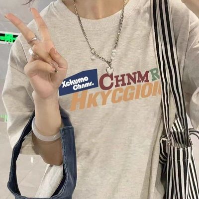纯棉短袖T恤女正肩懒散风ins上衣