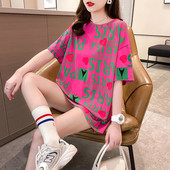 新款 欧货潮牌超火cec宽松大码 字母印花中长款 2026夏季 短袖 T恤女衣