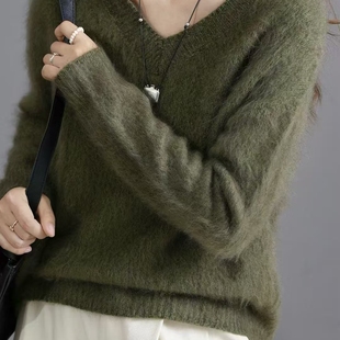 三股花紗拉絨毛衣V領(lǐng)闊版 重磅厚款 拉毛 100綿羊毛9色福利款 針織衫