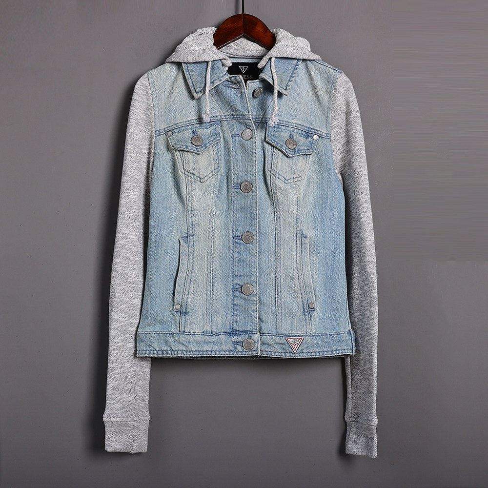 2025年春秋季新品女装时尚洋气牛仔长袖外套韩版时尚连帽拼接上衣