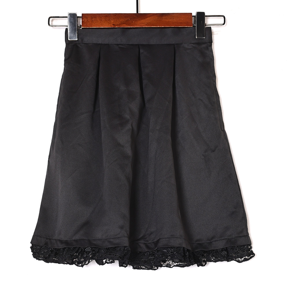 儿童黑色蕾丝拼接半身裙女童春夏小学生纯色时尚休闲外穿中长短裙