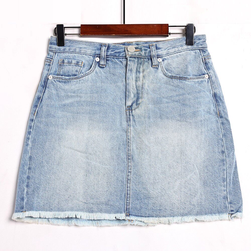 2025年夏秋季新品高腰显瘦百搭磨白休闲下摆毛边A字牛仔短裙潮