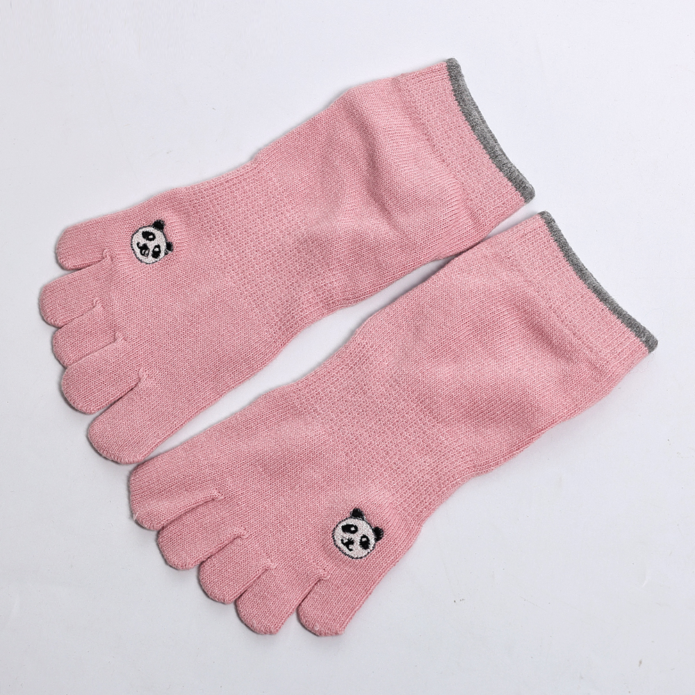 五指袜子女中筒袜春夏季时尚刺绣分脚趾袜女士运动脚趾分指中筒袜