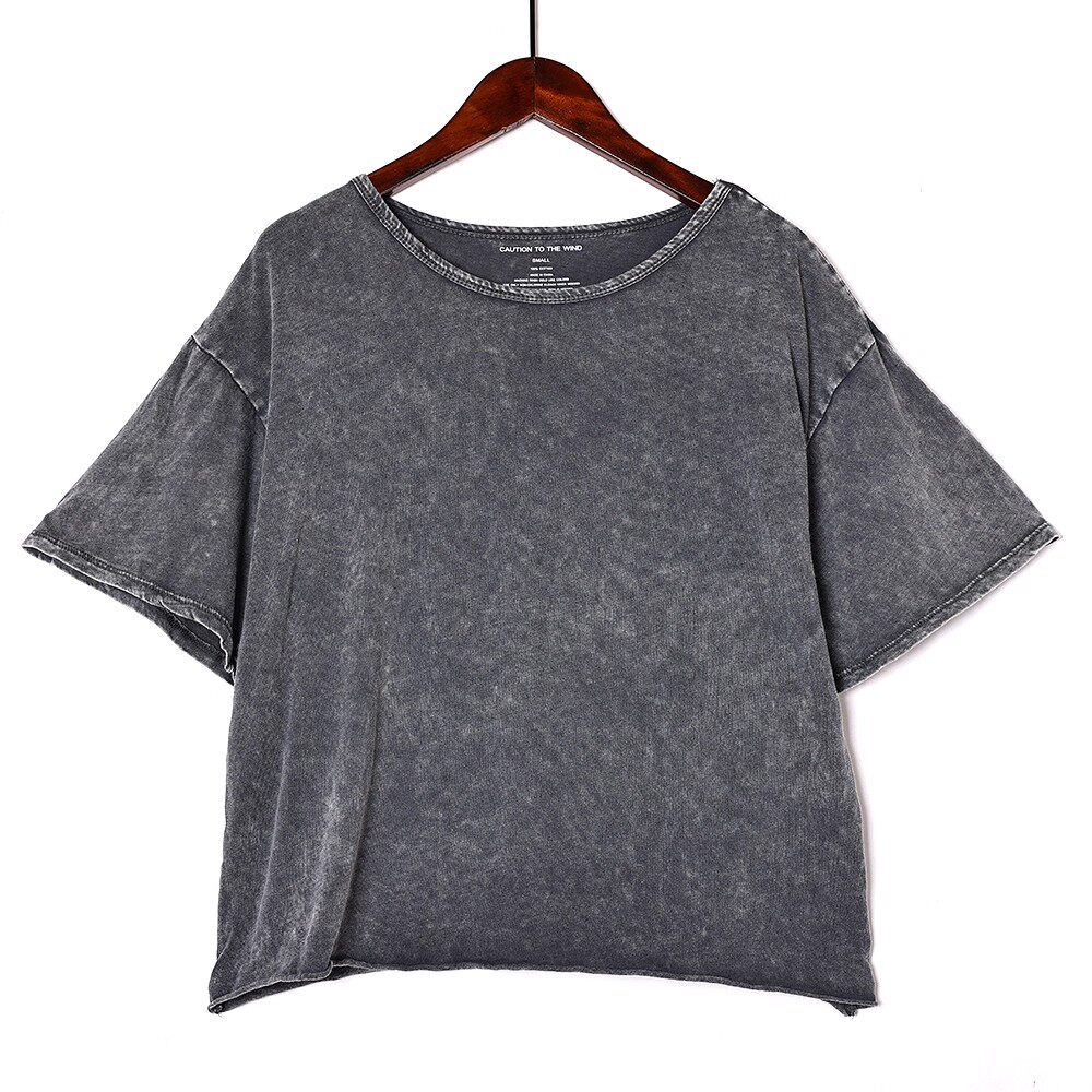 2025年夏季新品女装个性时尚做旧短袖t恤衫百搭通勤简约纯色上衣