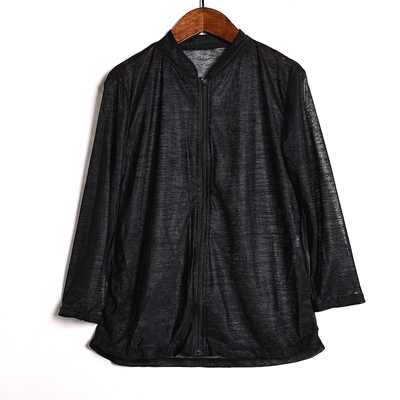 夏季时尚亲子款薄款透气纯色七分袖防晒罩衣时尚拉链上衣潮