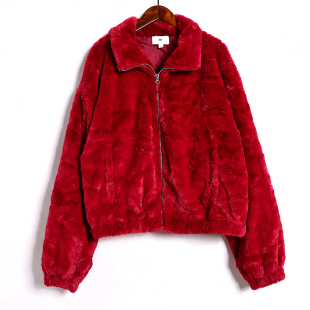 防皮草常规款 宽松显瘦百搭通勤立领纯色长袖 外套上衣潮 时尚 秋冬季