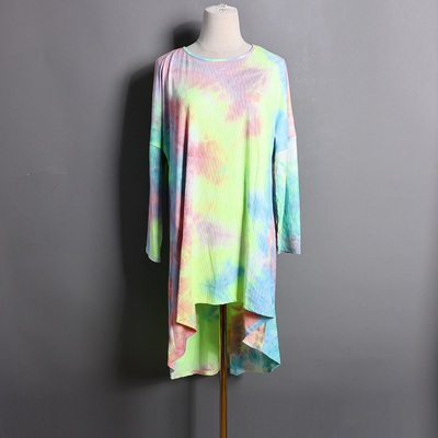 2026年春夏季时尚女装花色宽松大码中长款前短后长连衣裙