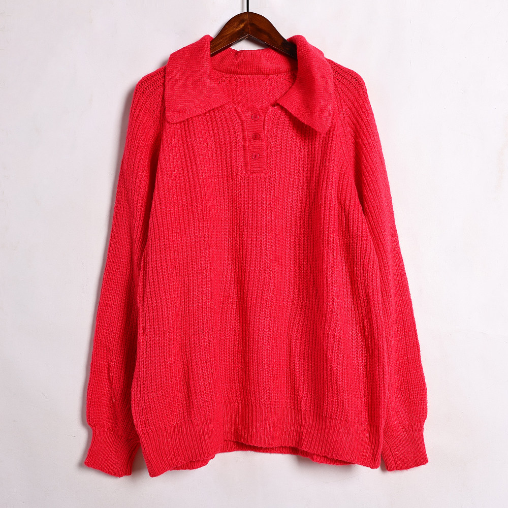 2026年春秋冬季女士时尚翻领宽松显瘦长袖休闲毛衣套头针织衫潮