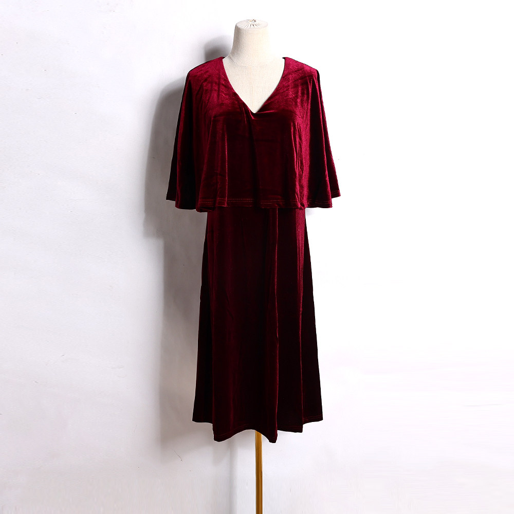 2026年春秋季新品中年妈妈韩版时尚丝绒斗篷假两件中长款连衣裙潮