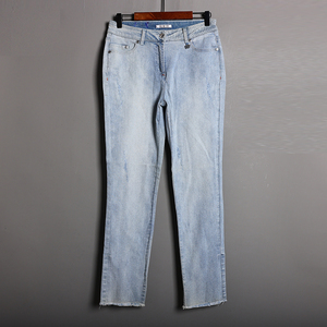 2026年春秋季新品减龄洋气女士裤脚毛边浅兰色牛仔裤休闲裤长裤潮