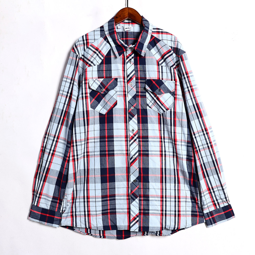 2026年春秋季新品学院风男士双口袋单排扣时尚翻领长袖格子衬衫潮