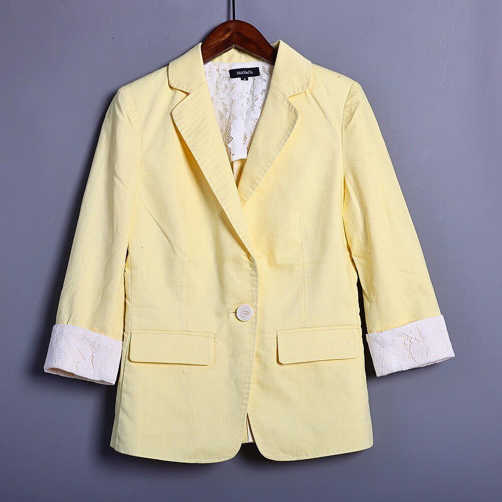 2025年春夏季新品女装时尚减龄洋气糖果色七分袖一粒扣西装外套潮