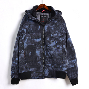 棉衣韩版 2025年秋冬季 连帽加厚长袖 时尚 印花运动棉服外套 男士