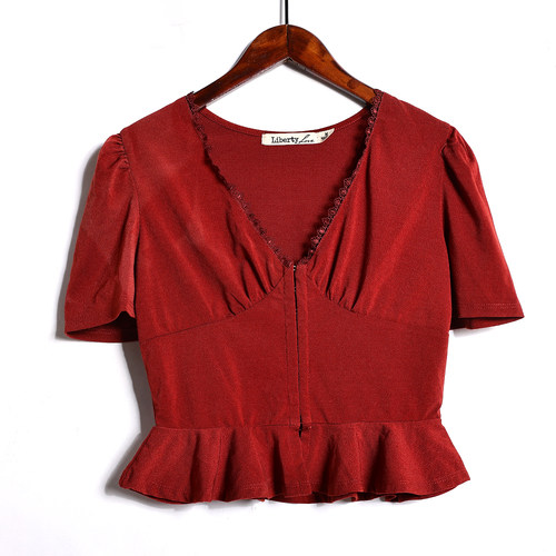 2026年夏季时尚女装时尚性感V领单排扣暗扣短袖上衣纯色上衣潮