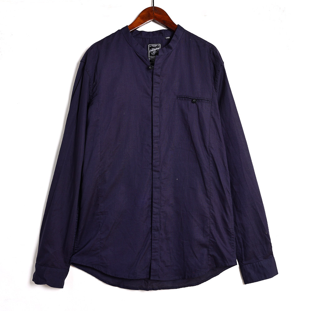 春秋季新品男士休闲上衣韩版简约纯色宽松薄款透气长袖衬衫潮