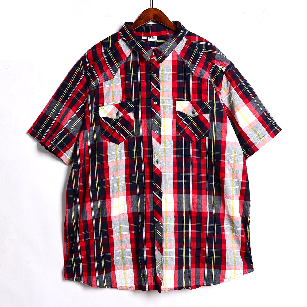 2026年夏季新品男士时尚洋气格子宽松显瘦休闲短袖衬衫双口袋衬衣