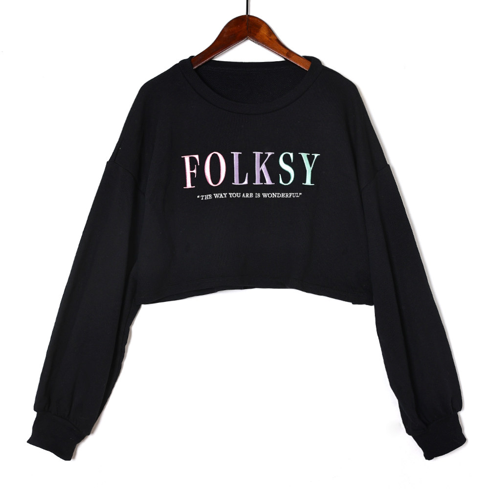 2025年春秋季新品亲子款女装时尚洋气彩色字母印花短款长袖卫衣潮