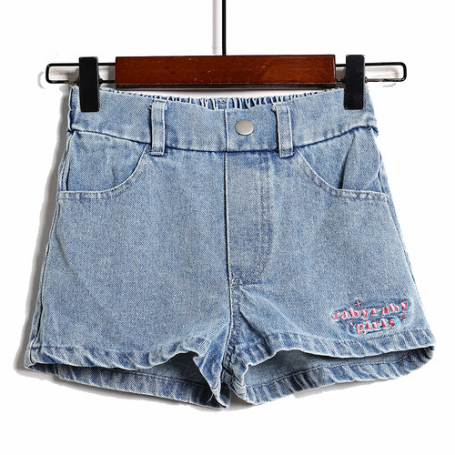 2026年夏季新品中大童女童可爱松紧腰蝴蝶刺绣牛仔短裤休闲裤潮