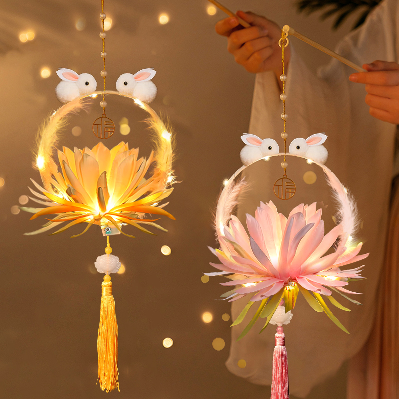 2024新款古风新年灯笼儿童diy手工制作材料包手提小兔子宫灯花灯