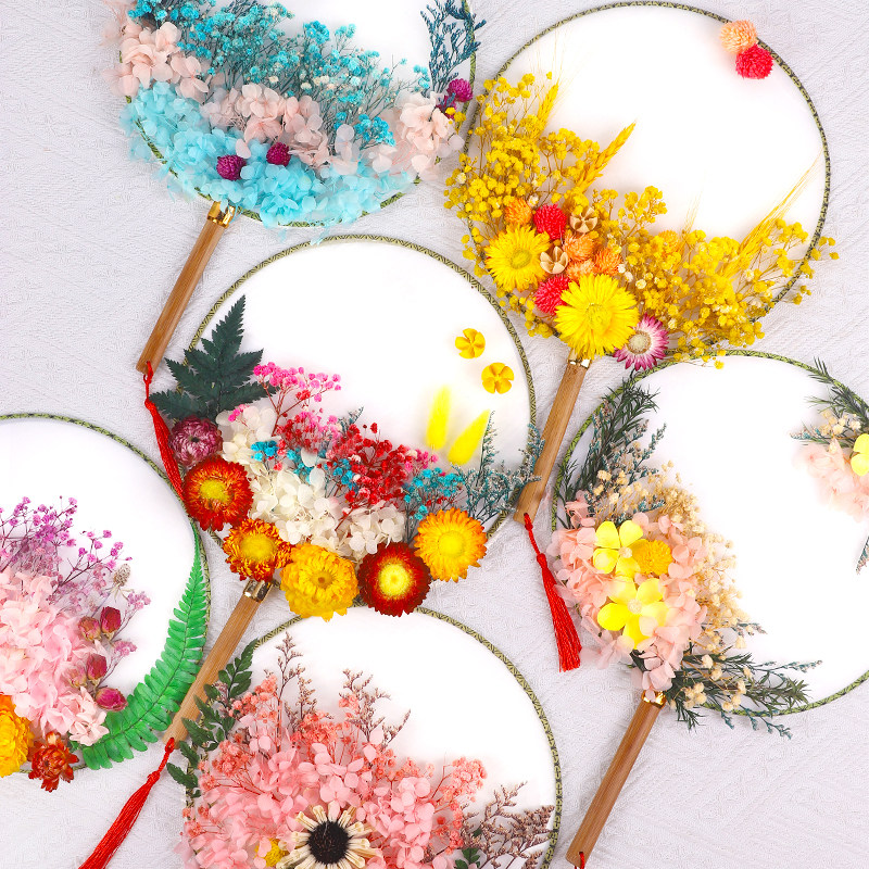 干花团扇diy材料包永生花贴花扇子手工制作中秋节礼物团建活动