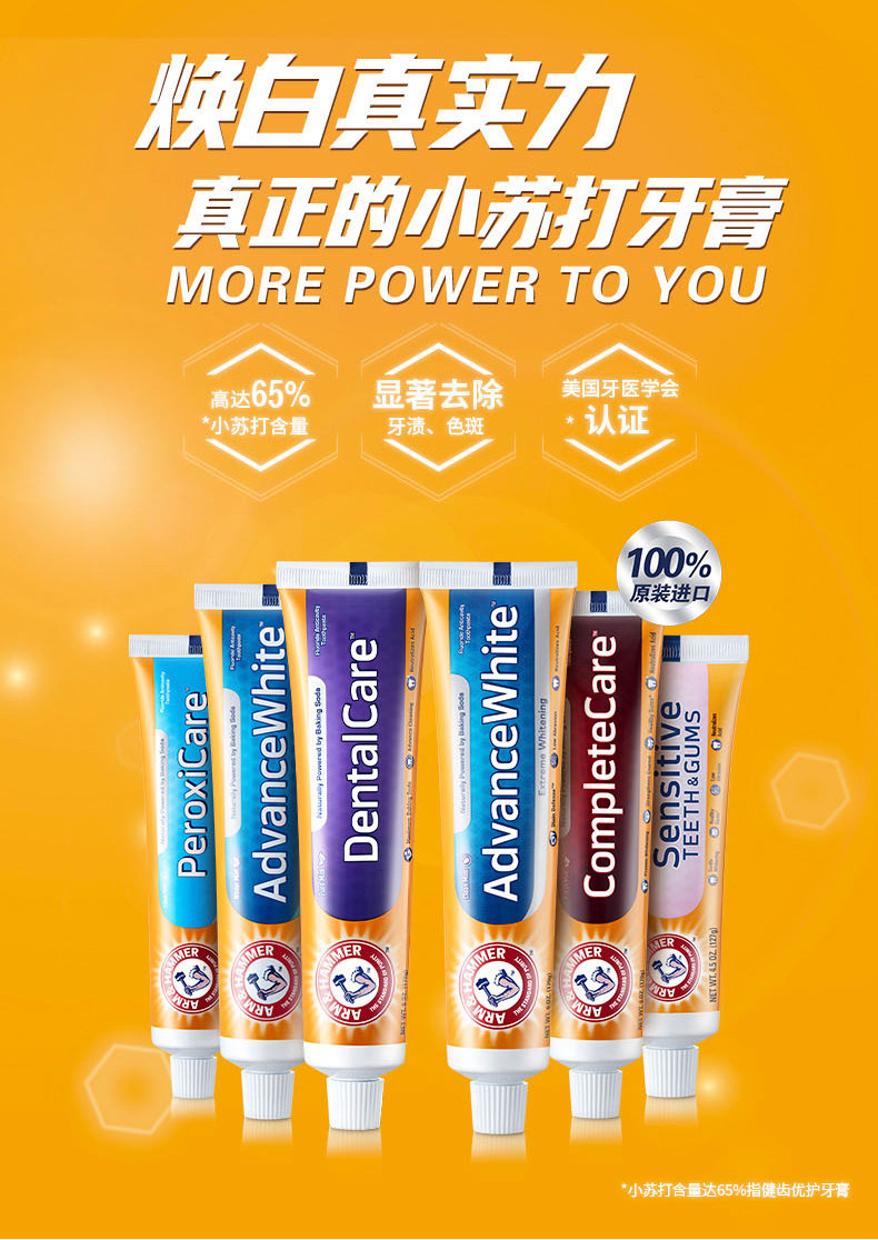 美国艾禾美进口牙膏清洁去牙垢家用含氟小苏打牙膏家庭实惠装
