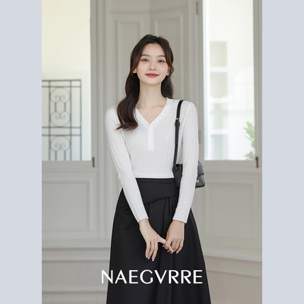 小个子羊毛针织衫女2023春秋新款内搭v领套头设计感修身长袖上衣