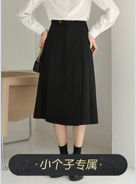 奈格薇儿小个子黑色百褶半身裙女春秋2025新款高腰职业装面试伞裙