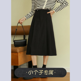 奈格薇儿小个子黑色a字半身裙女春秋2025新款 高腰显瘦百褶伞裙