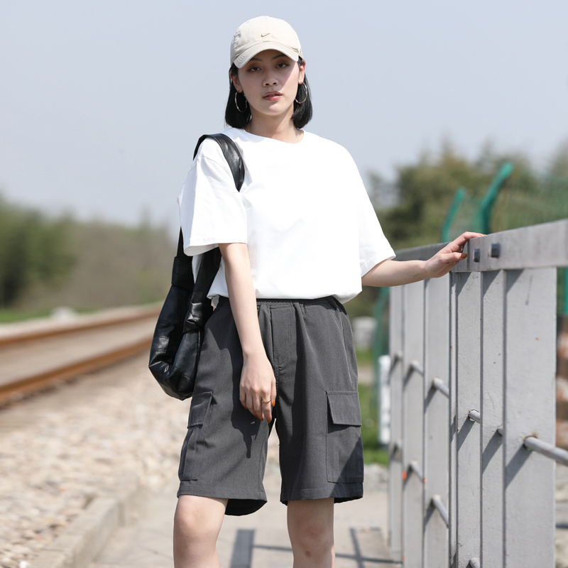 灰色西装短裤女夏宽松五分裤小个子直筒休闲工装大码中裤春秋外穿