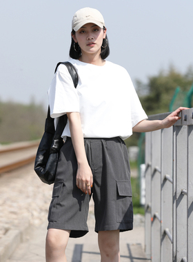 灰色西装短裤女夏宽松五分裤小个子直筒休闲工装大码中裤春秋外穿