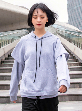 灰色假两件卫衣女春秋2026新款小个子连帽长袖外套女秋冬运动外穿