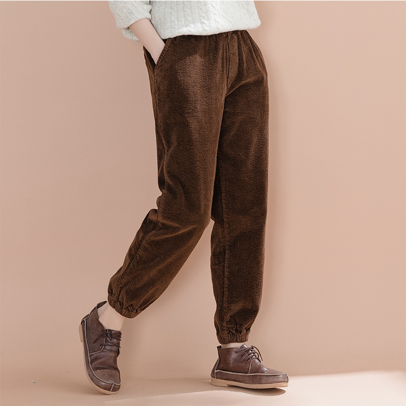 束脚裤九分灯芯绒裤子以田松紧腰