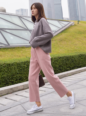 粉红色裤子女2026新款奶奶裤春秋小个子休闲萝卜哈伦运动女裤九分