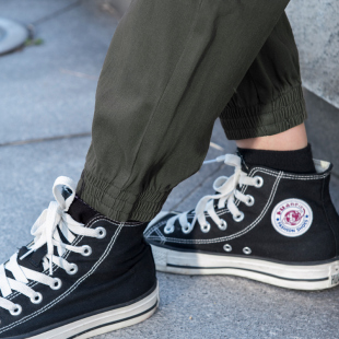 秋冬加绒小个子束脚休闲运动哈伦显瘦 裤 军绿色裤 子女春秋收腿工装