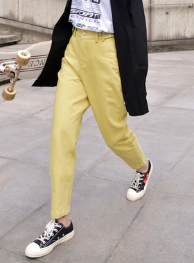 黄色裤子女2025新款耐磨工装裤女小个子休闲哈伦萝卜老爹秋冬九分