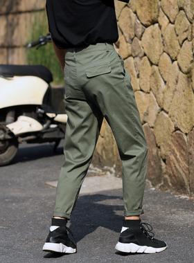 军绿色裤子女直筒锥形工装裤夏季薄款小个子直筒休闲哈伦萝卜女裤