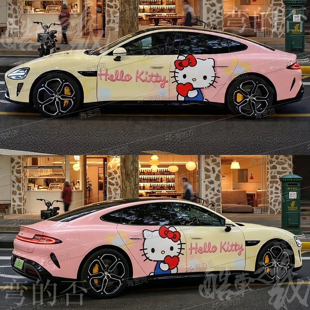 适用于su7 yu7渐变定制Kitty涂装汽车彩绘改色贴膜车身装饰贴纸