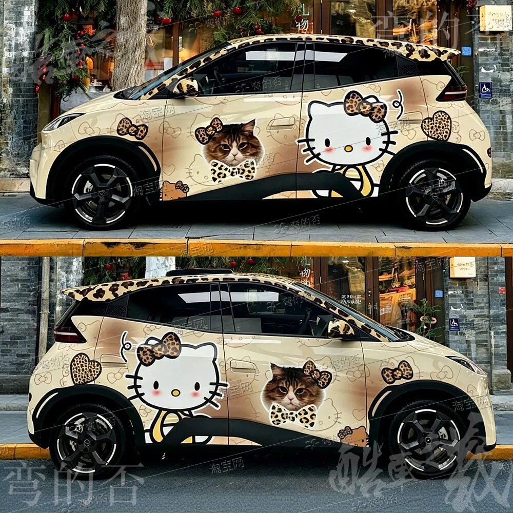 比亚迪海鸥Hello Kitty豹纹改色甜妹彩绘贴膜可爱车衣个性定制