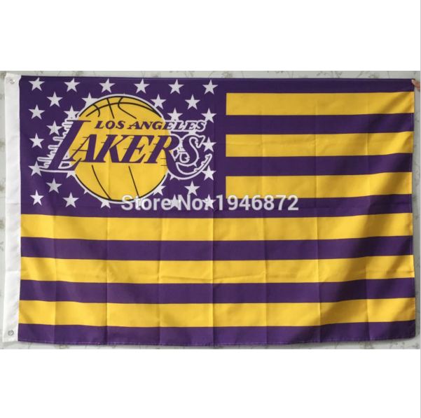 洛杉矶湖人队美国国旗版旗帜nba los angeles lakers usa flag