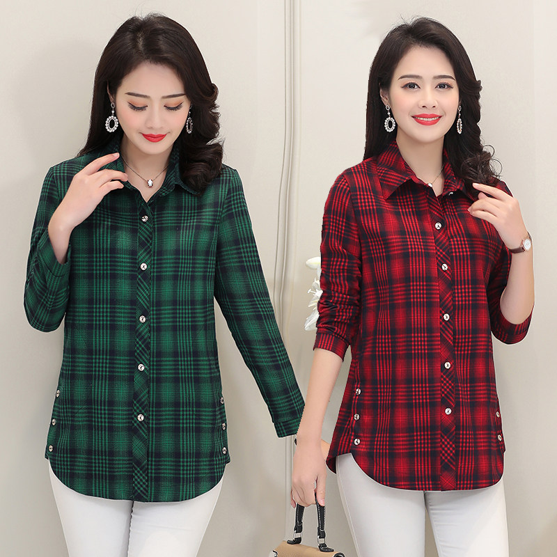 妈妈装长袖格子衬衫女40-50岁中年妇女宽松外套上衣中老年女衬衣|ruв категории Женская одежда, рубашка - от Buy2taobao.com для оказания профессиональной услуги покупки агента Taobao