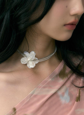 贝壳花朵仿珍珠多层链条项链choker小众设计高级感气质简约百搭