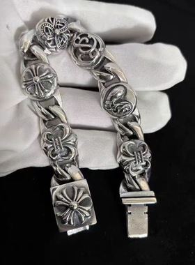 克罗多元素粗款手链男个性朋克复古高级古巴船锚嘻哈做旧宽版手饰