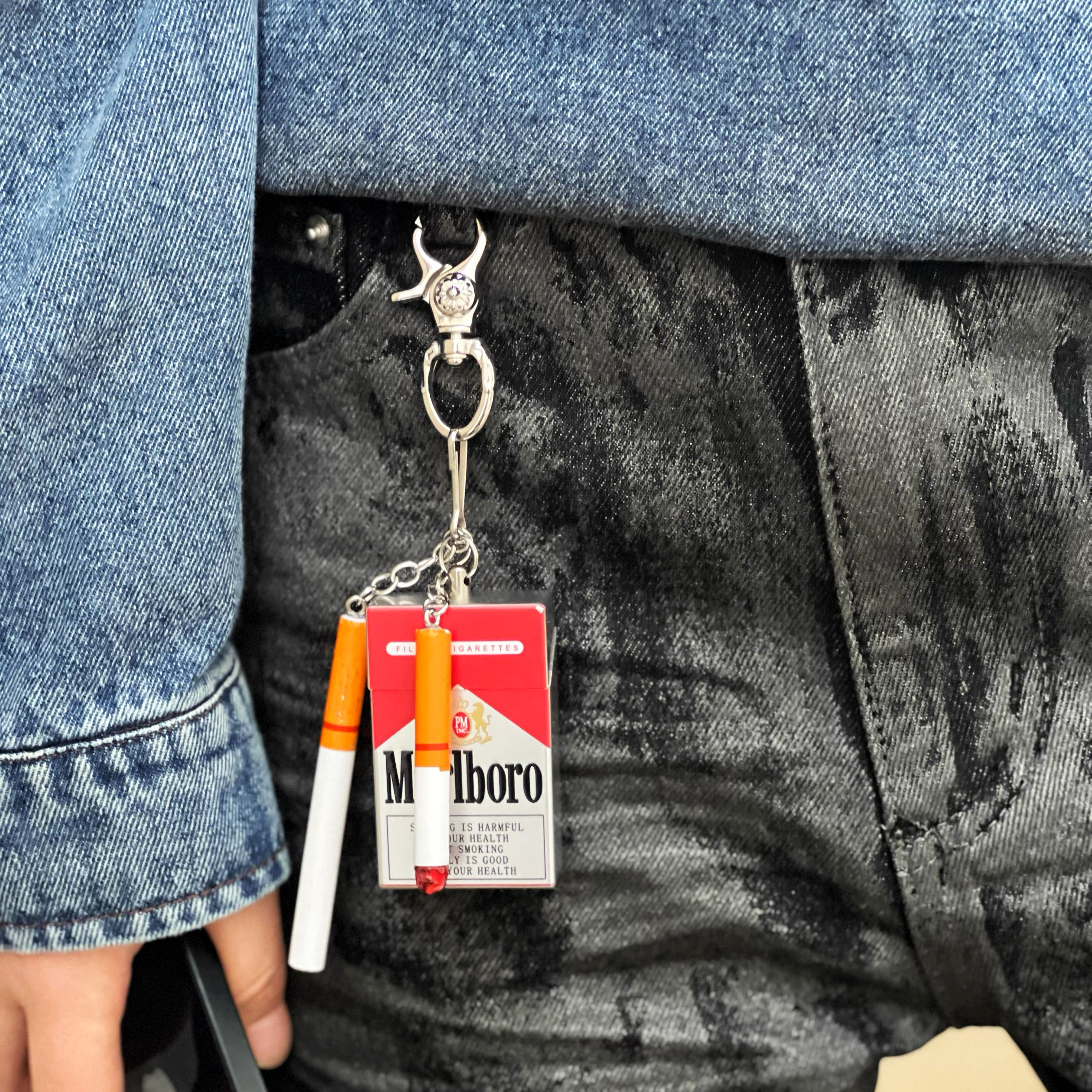 复古潮流百搭牛仔裤链腰链便携超酷随身万宝烟街头烟灰盒钥匙扣包