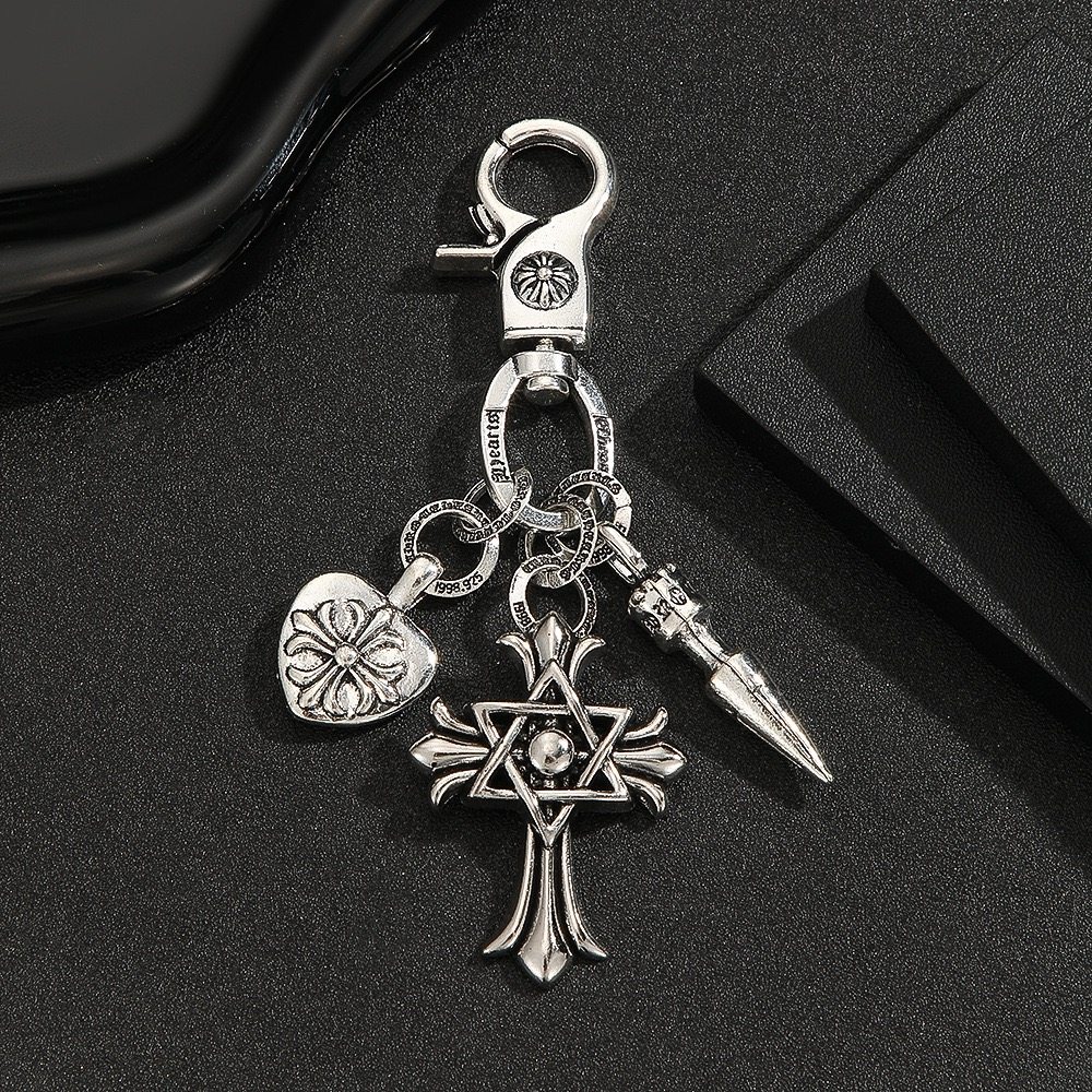 十字架六芒星爱心裤链钥匙扣复古朋克机车风嘻哈男女款背包挂件