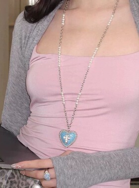 蓝色伊甸/十字架蓝松石小众设计感珍珠长项链毛衣链2026新款